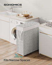 55L Slim Laundry Basket with Lid and Carry Handles in Cloud White by Songmics