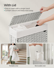 55L Slim Laundry Basket with Lid and Carry Handles in Cloud White by Songmics
