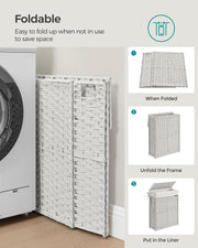 55L Slim Laundry Basket with Lid and Carry Handles in Cloud White by Songmics