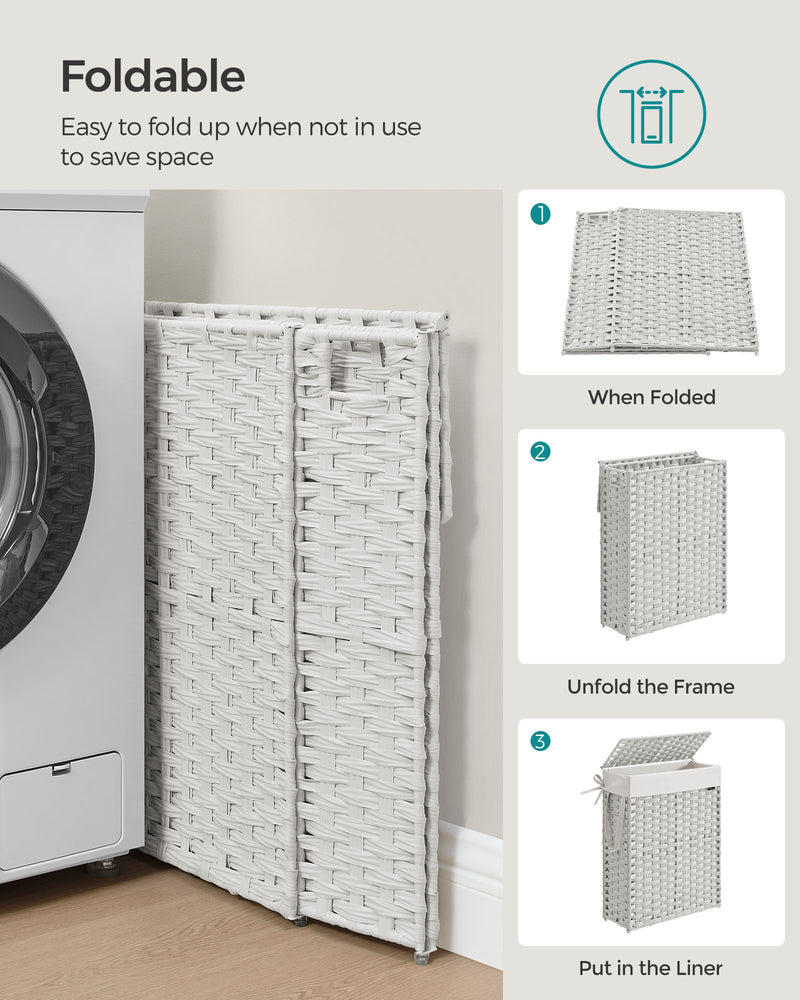 55L Slim Laundry Basket with Lid and Carry Handles in Cloud White by Songmics