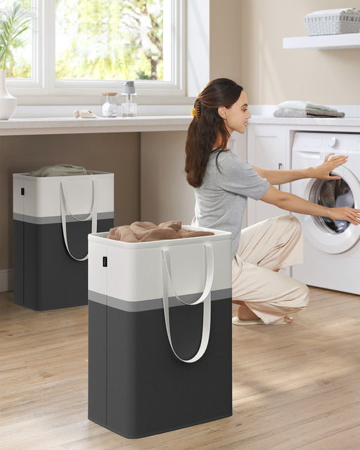 Set of 2 Collapsible Laundry Hampers 75 L Large Capacity in Black for Home Use by Songmics