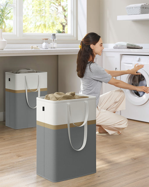 Set of 2 Collapsible 75 L Laundry Hampers in Slate Grey with Handles by Songmics