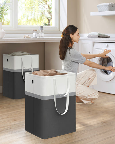 Set of 2 Collapsible 110L Laundry Hampers in Ink Black with Handles by Songmics