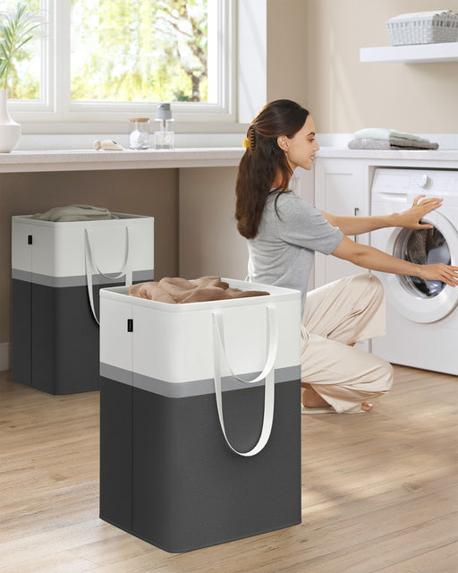 Set of 2 Collapsible 110L Laundry Hampers in Ink Black with Handles by Songmics