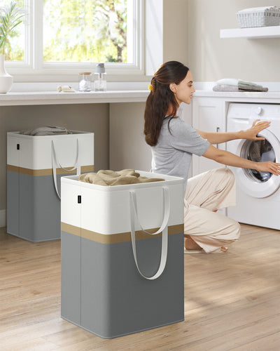 Set of 2 Collapsible Laundry Hampers 110L Slate Grey Foldable Storage Baskets by Songmics