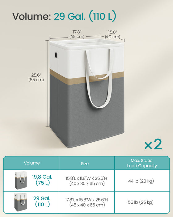 Set of 2 Collapsible Laundry Hampers 110L Slate Grey Foldable Storage Baskets by Songmics