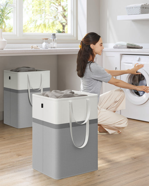 Set of 2 Collapsible 110 L Laundry Hampers in Dove Grey with Handles by Songmics