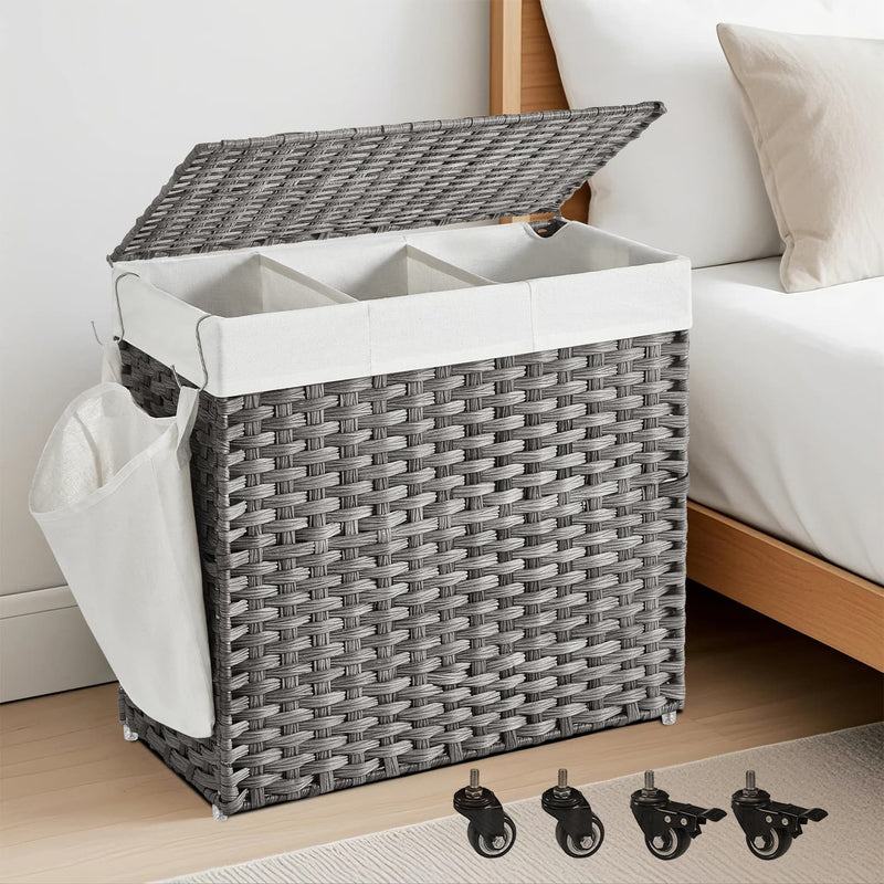 Large Laundry Hamper with Lid and Wheels 140L Rolling Clothes Basket by Songmics