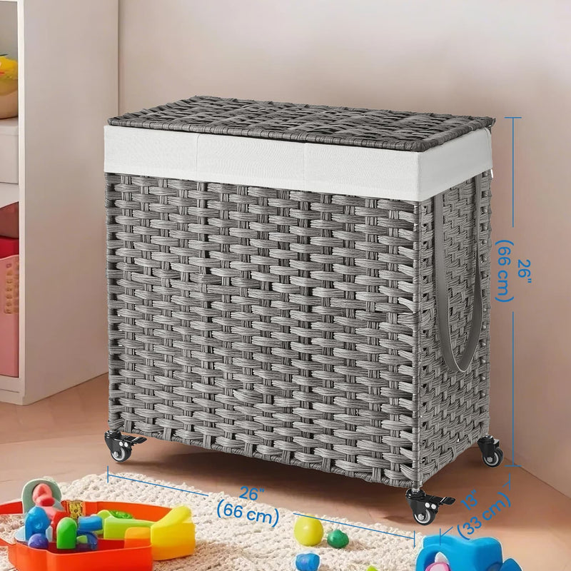 Large Laundry Hamper with Lid and Wheels 140L Rolling Clothes Basket by Songmics