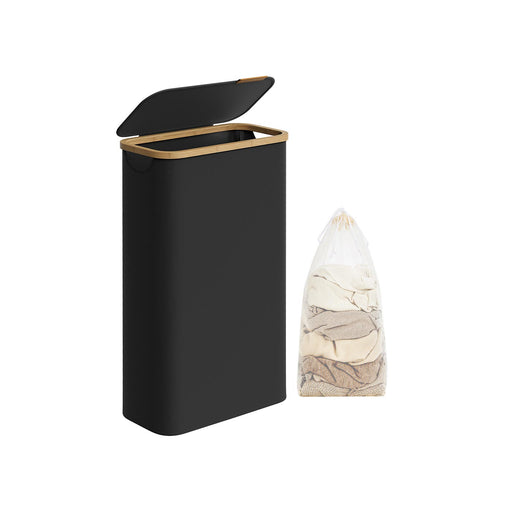 Ink Black Laundry Basket with Lid 65L Slim Space Saving Design 42 x 22.5 x 70.5 cm by Songmics