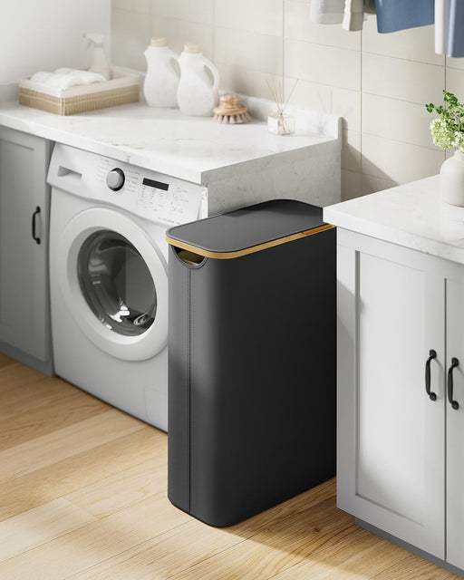 Ink Black Laundry Basket with Lid 65L Slim Space Saving Design 42 x 22.5 x 70.5 cm by Songmics