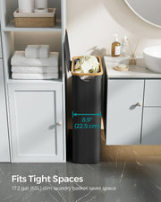 Ink Black Laundry Basket with Lid 65L Slim Space Saving Design 42 x 22.5 x 70.5 cm by Songmics