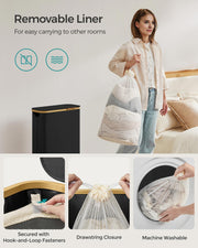 Ink Black Laundry Basket with Lid 65L Slim Space Saving Design 42 x 22.5 x 70.5 cm by Songmics