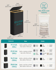 Ink Black Laundry Basket with Lid 65L Slim Space Saving Design 42 x 22.5 x 70.5 cm by Songmics