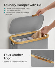 65L Dove Grey Laundry Basket with Lid Foldable and Spacious Storage by Songmics