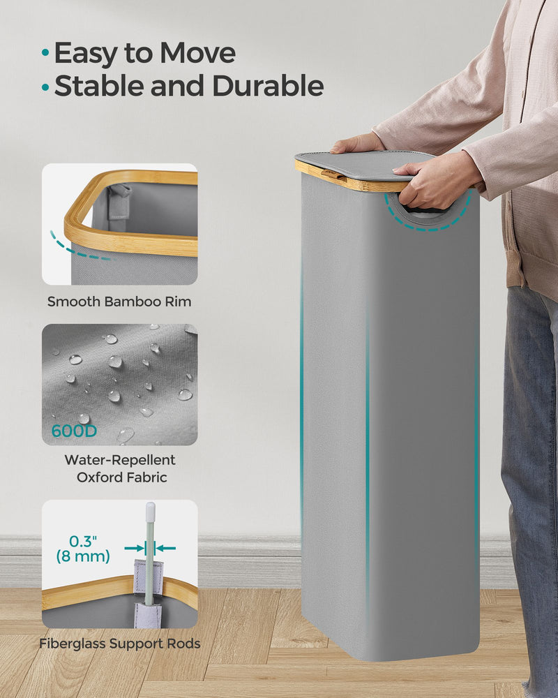 65L Dove Grey Laundry Basket with Lid Foldable and Spacious Storage by Songmics