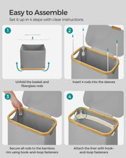 65L Dove Grey Laundry Basket with Lid Foldable and Spacious Storage by Songmics