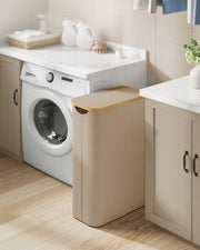 Camel Brown 65L Laundry Basket with Lid Space Saving Slim Design for Bathroom by Songmics