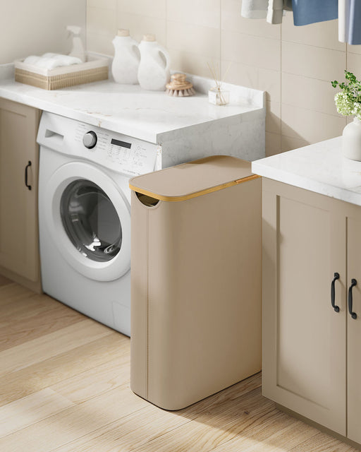 Camel Brown 65L Laundry Basket with Lid Space Saving Slim Design for Bathroom by Songmics