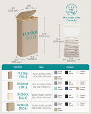 Camel Brown 65L Laundry Basket with Lid Space Saving Slim Design for Bathroom by Songmics