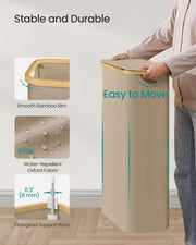 Camel Brown 65L Laundry Basket with Lid Space Saving Slim Design for Bathroom by Songmics