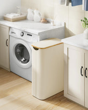 Cream White 65L Laundry Basket with Lid Space Saving Slim Design for Bathroom by Songmics