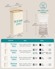 Cream White 65L Laundry Basket with Lid Space Saving Slim Design for Bathroom by Songmics