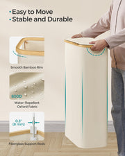 Cream White 65L Laundry Basket with Lid Space Saving Slim Design for Bathroom by Songmics