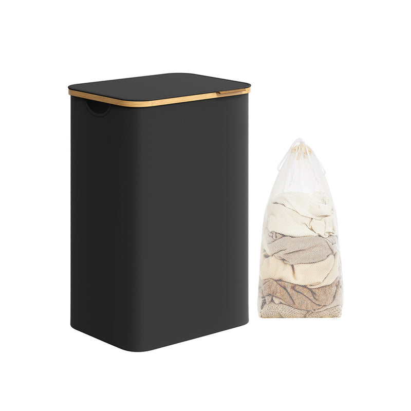 90L Black Laundry Basket with Lid Large Capacity Organiser for Home by Songmics