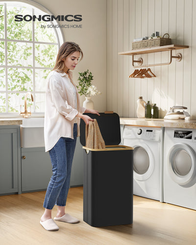 90L Black Laundry Basket with Lid Large Capacity Organiser for Home by Songmics