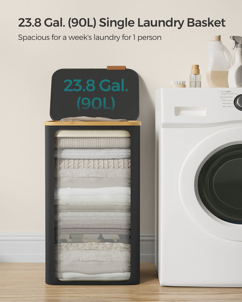 90L Black Laundry Basket with Lid Large Capacity Organiser for Home by Songmics