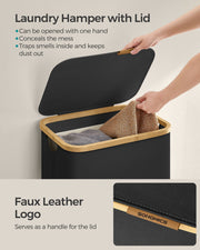 90L Black Laundry Basket with Lid Large Capacity Organiser for Home by Songmics