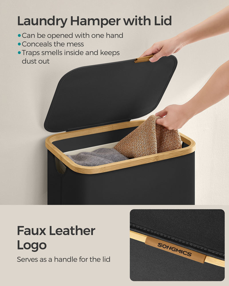 90L Black Laundry Basket with Lid Large Capacity Organiser for Home by Songmics