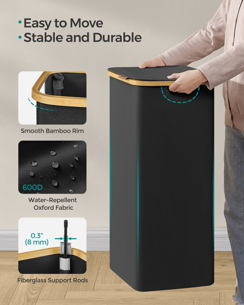 90L Black Laundry Basket with Lid Large Capacity Organiser for Home by Songmics