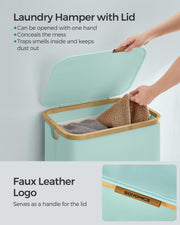 Large Mint Green Laundry Basket with Lid 90L Capacity for Bedroom or Bathroom by Songmics