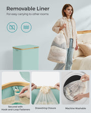 Large Mint Green Laundry Basket with Lid 90L Capacity for Bedroom or Bathroom by Songmics
