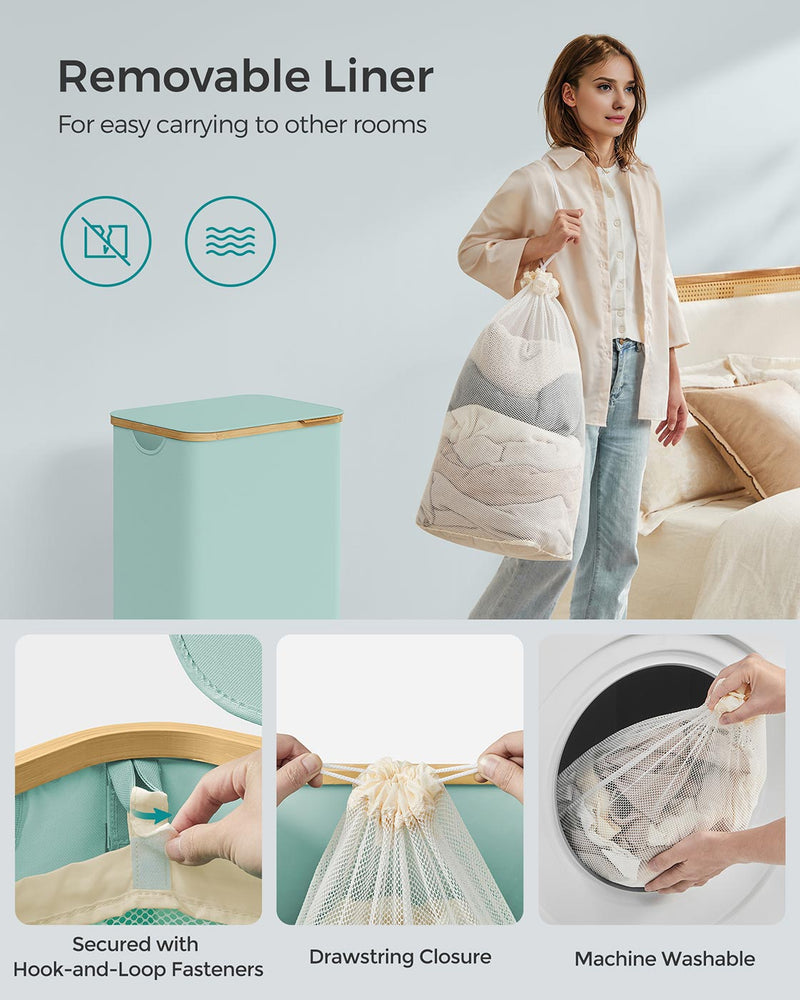 Large Mint Green Laundry Basket with Lid 90L Capacity for Bedroom or Bathroom by Songmics