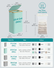 Large Mint Green Laundry Basket with Lid 90L Capacity for Bedroom or Bathroom by Songmics