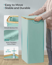 Large Mint Green Laundry Basket with Lid 90L Capacity for Bedroom or Bathroom by Songmics