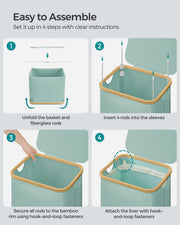 Large Mint Green Laundry Basket with Lid 90L Capacity for Bedroom or Bathroom by Songmics