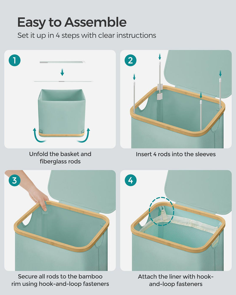 Large Mint Green Laundry Basket with Lid 90L Capacity for Bedroom or Bathroom by Songmics
