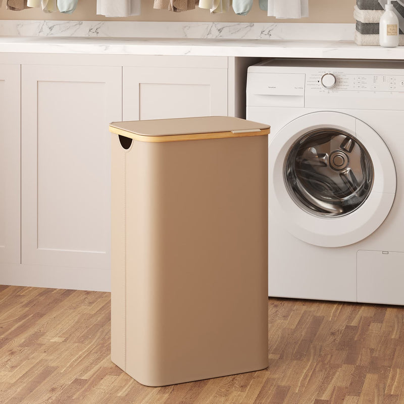 Large 90L Laundry Hamper with Lid Foldable Woven Basket for Clothes Storage by Songmics