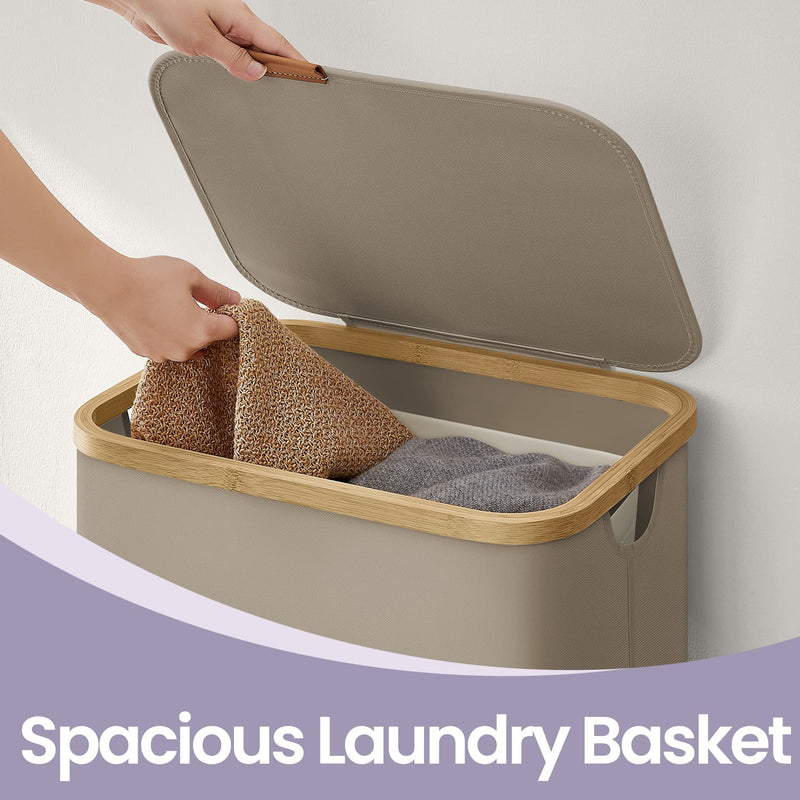 Large 90L Laundry Hamper with Lid Foldable Woven Basket for Clothes Storage by Songmics