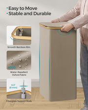 90L Camel Brown Laundry Basket with Lid Large Collapsible Hamper for Home by Songmics