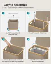 90L Camel Brown Laundry Basket with Lid Large Collapsible Hamper for Home by Songmics