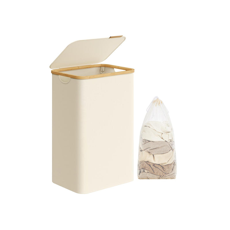 Cream White Laundry Basket with Lid 90L Large Capacity Storage Bin by Songmics