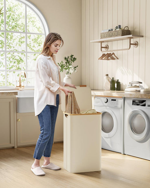 Cream White Laundry Basket with Lid 90L Large Capacity Storage Bin by Songmics