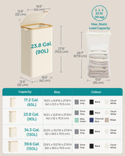 Cream White Laundry Basket with Lid 90L Large Capacity Storage Bin by Songmics