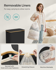 130L Dual Section Laundry Basket with Lid in Ink Black for Easy Sorting by Songmics