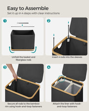 130L Dual Section Laundry Basket with Lid in Ink Black for Easy Sorting by Songmics